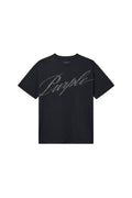 Crystal Slanted Script Tee in black, 100% cotton, heavyweight jersey, regular fit.
