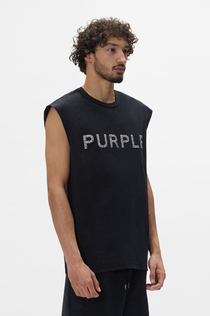 Crystal Wordmark Tank Top in Fine Rock Crystal, 100% cotton, regular fit, textured jersey.