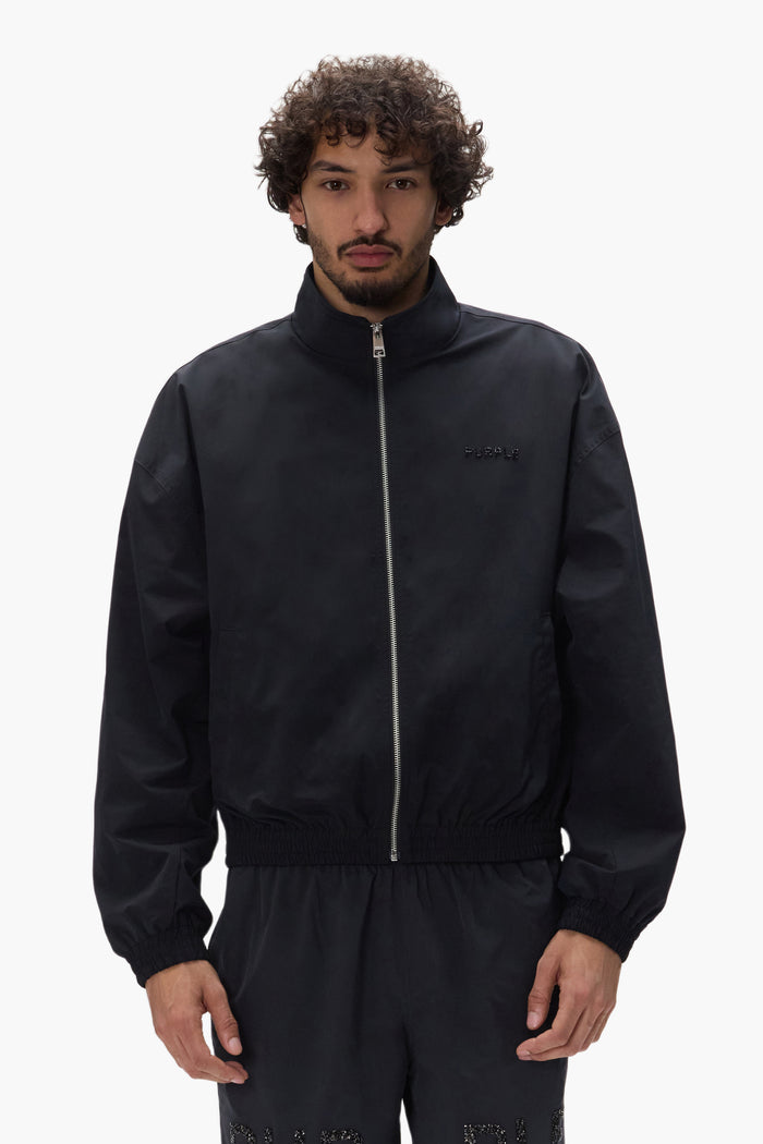 Crystal Wordmark Track Jacket, relaxed fit outerwear with front zipper and welt pocket
