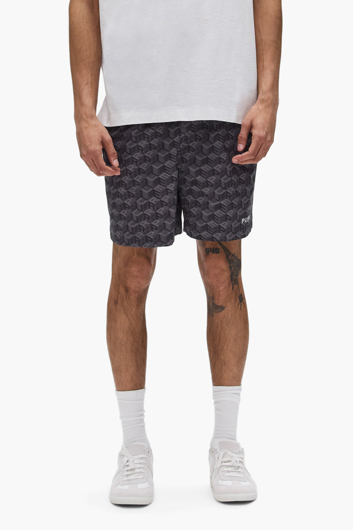 Cube Monogram All Around Short Swimwear with elastic waistband and digital silicone print.