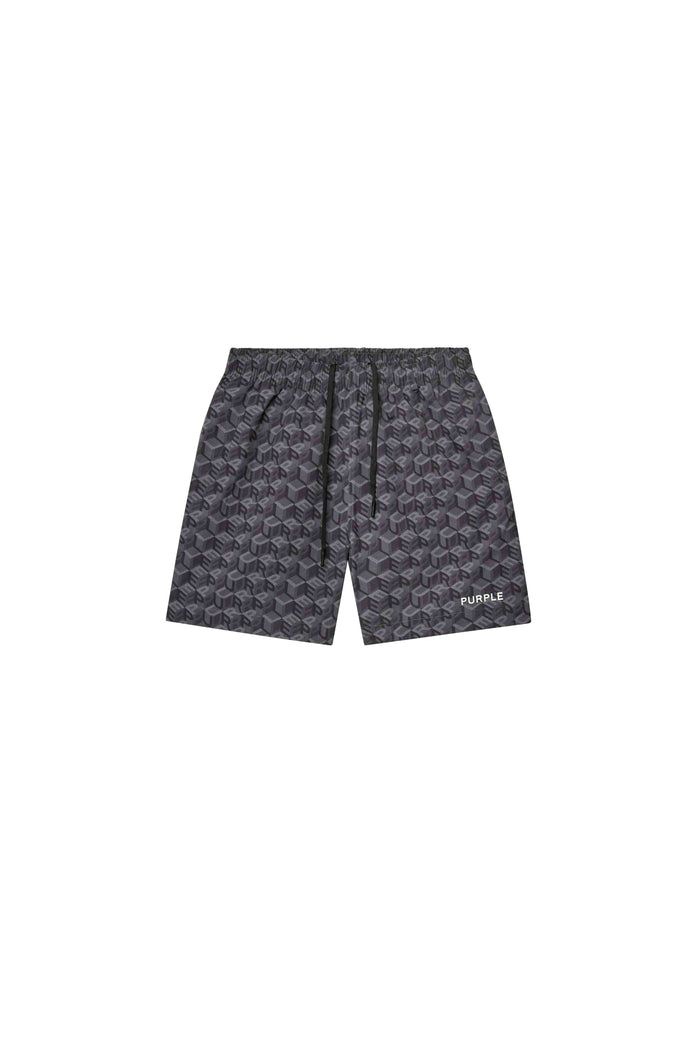 Cube Monogram All Around Short in Steeple Gray, regular fit swimwear with elastic waistband.