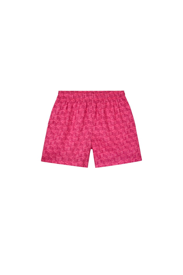 Cube Monogram Shorts in pink, made from 100% Tencel with a relaxed fit and digital print.