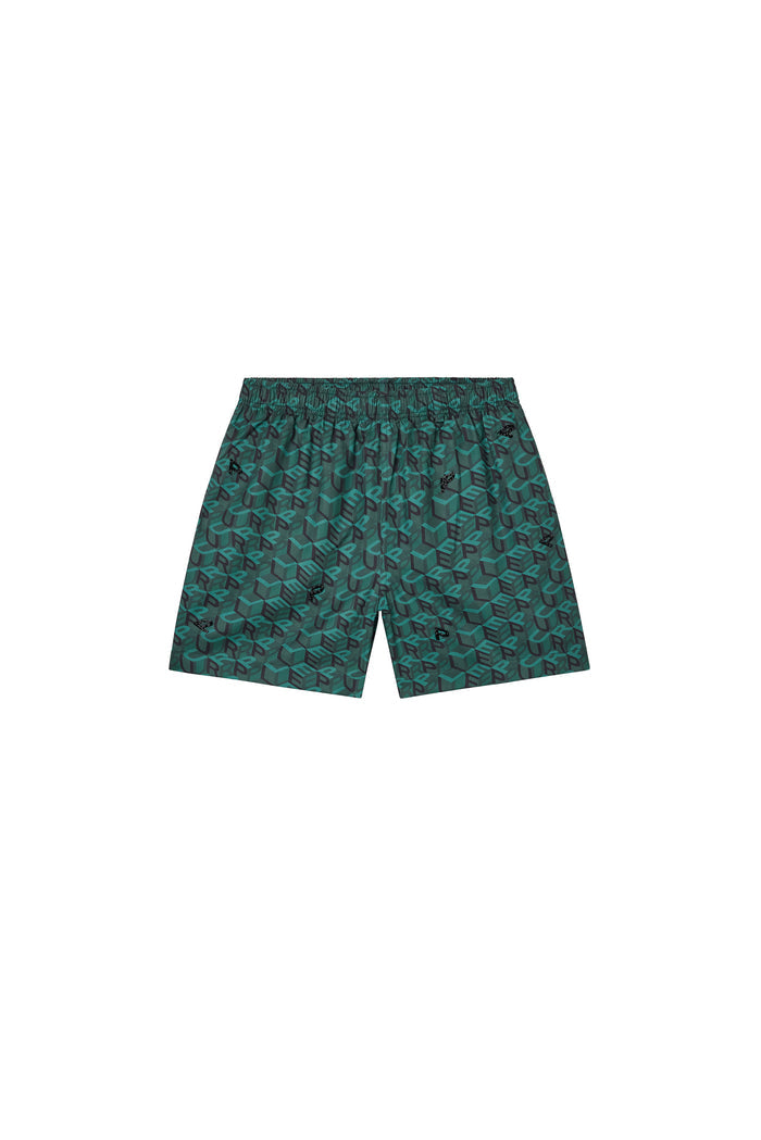 Cube Monogram Shorts in green, relaxed fit, made of 100% Tencel lyocell fabric.