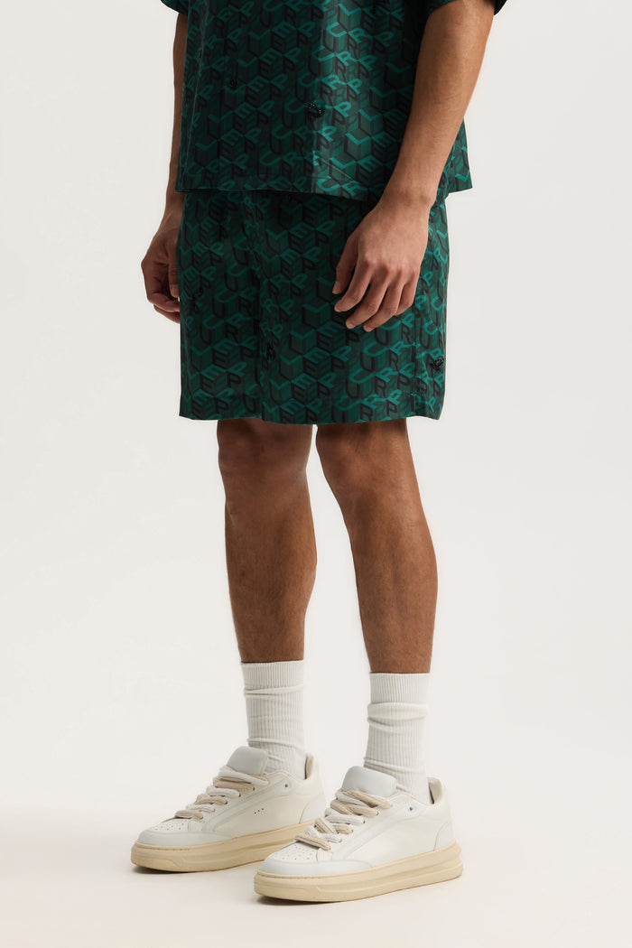 Cube Monogram Short relaxed fit shorts with digital print, available in multiple sizes.