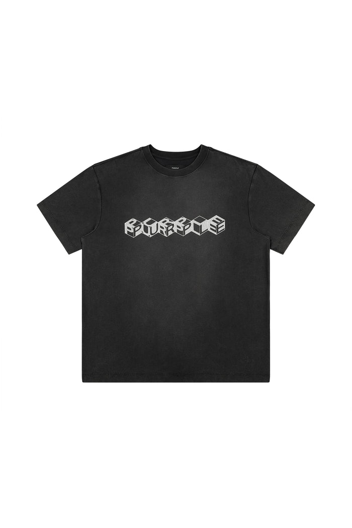 Cube Wordmark Tee in textured jersey with a faded wash, 100% cotton, regular fit.