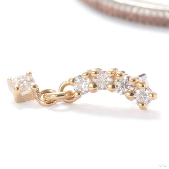 Curve Appeal Press-fit End in 14k Yellow Gold with Moissanite in the Right Orientation from Ember Body Jewelry