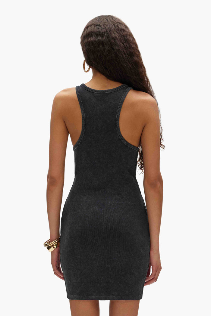 Cut Out Dress in ribbed marbled stretch cotton knit with side seam cutouts, mini-length hem.