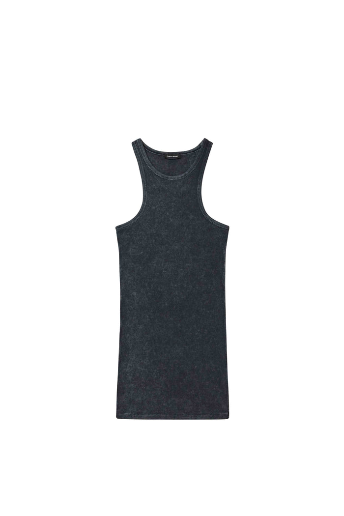 Cut Out Dress in black with ribbed marbled stretch cotton and side seam cutouts.