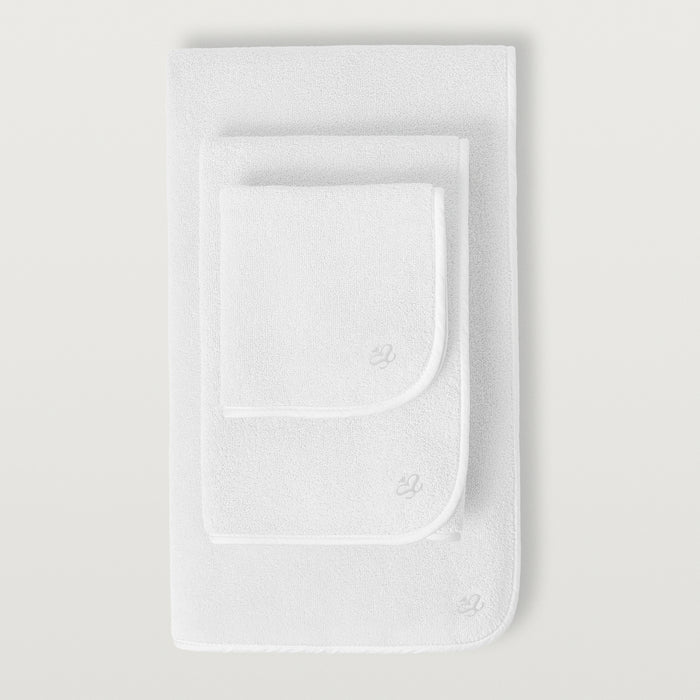 Delfine hand, wash, and bath towel in the color white #color_white