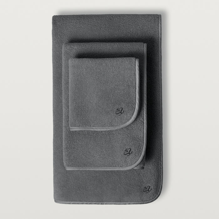 Delfine hand, wash, and bath towel in the color charcoal #color_charcoal