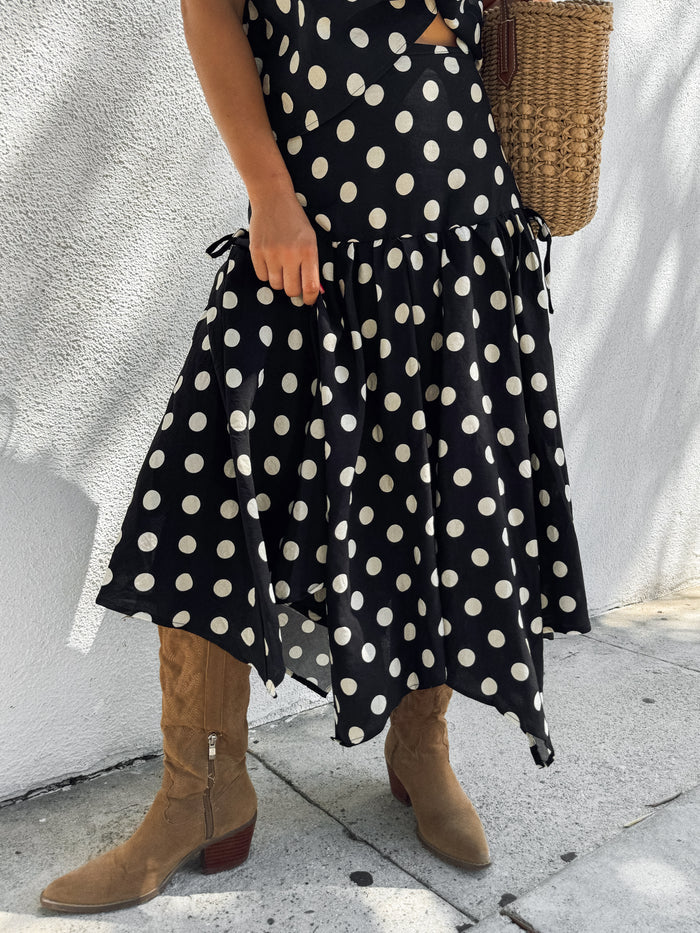 Della Polka Dot Midi Skirt - Stitch And Feather