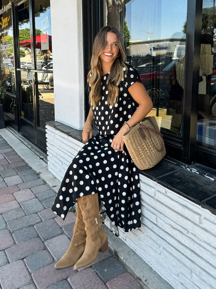 Della Polka Dot Midi Skirt - Stitch And Feather