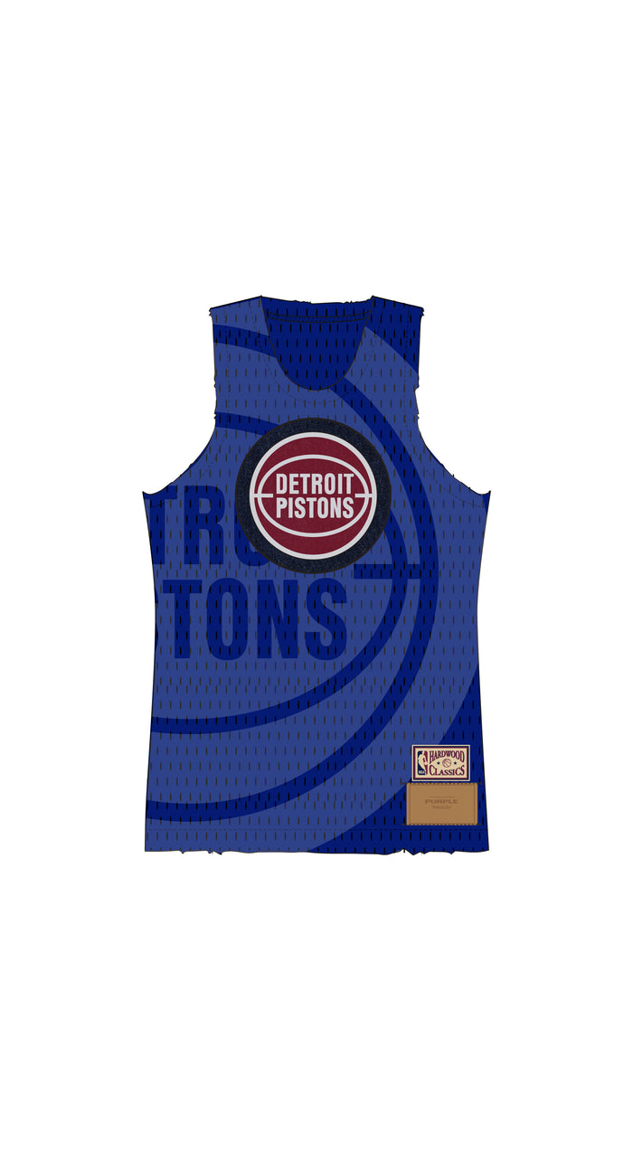 Detroit Pistons Mesh Jersey in black heavyweight sport mesh with raw edge finish.