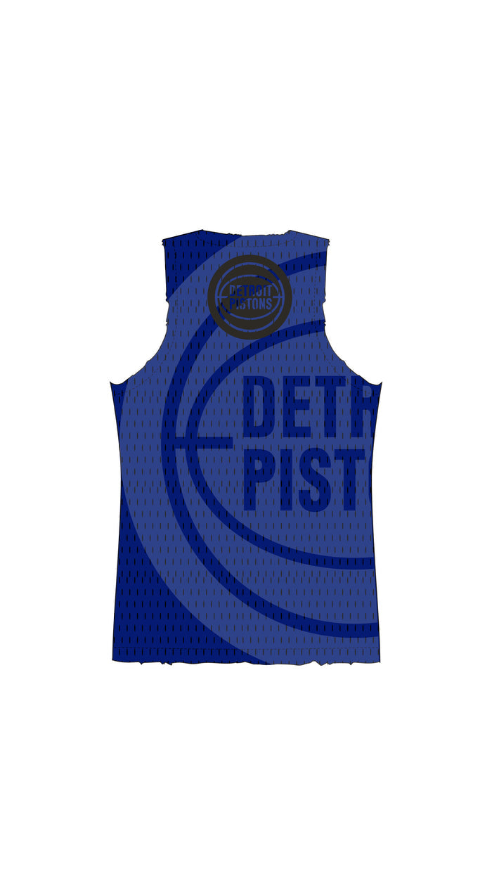 Detroit Pistons Mesh Jersey in black, oversized fit with all over screen print and raw edge finish.