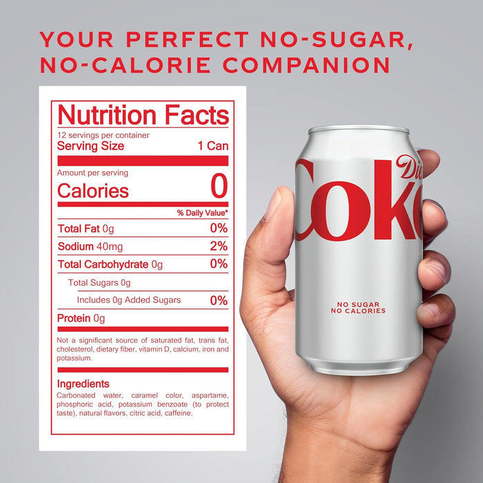 Diet Coke Soda Soft Drink Fridge Pack Cans, 12 fl oz, 12 Pack