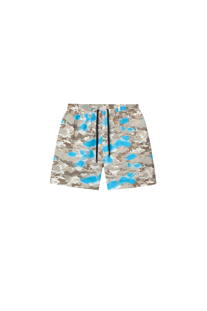 Digital Camouflage All Around Short Swimwear with elastic waistband in woven polyester.