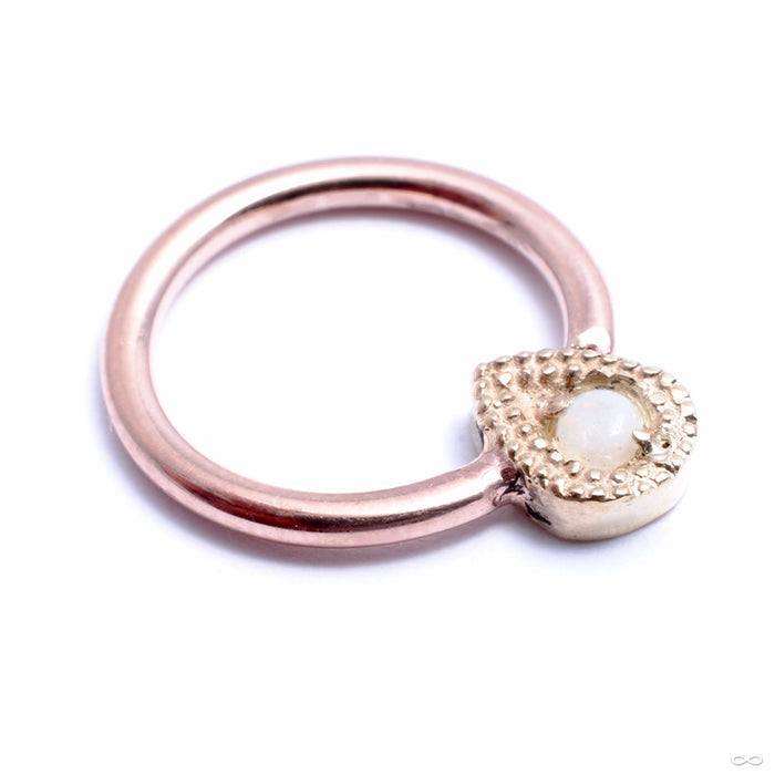 Double Millgrain Pear Fixed Bead Ring in Gold from Scylla with white opal