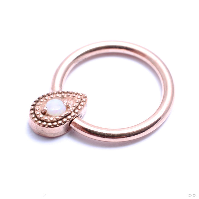 Double Millgrain Pear Fixed Bead Ring in Gold from Scylla with white opal