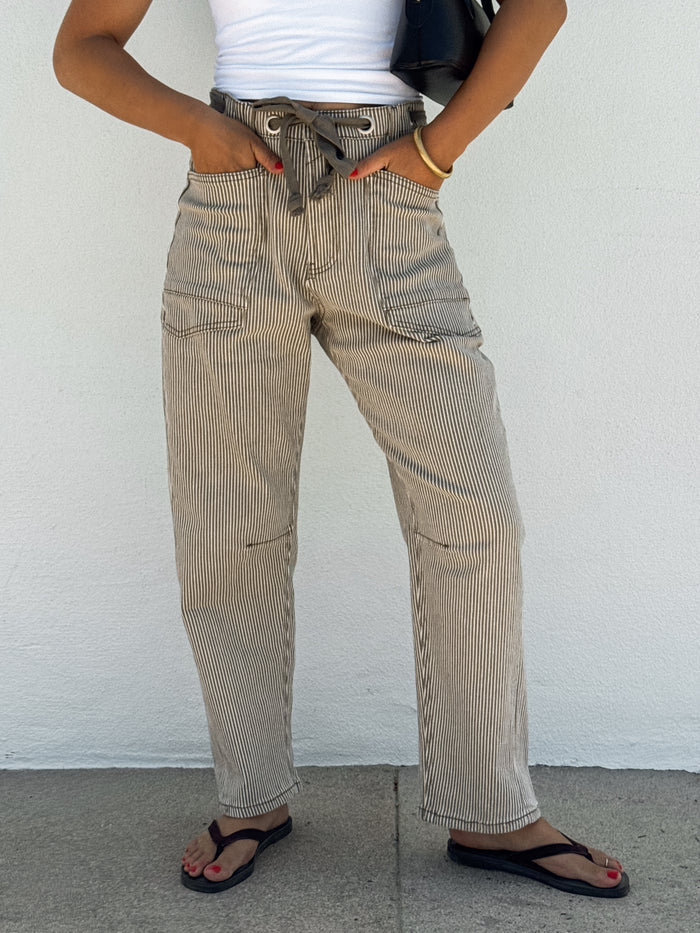 Driftwood Stripe Barrel Jeans - Stitch And Feather