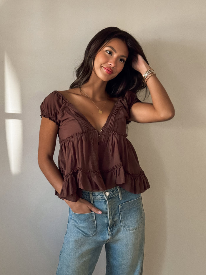 Dulce Lace Babydoll Top in Chocolate - Stitch And Feather