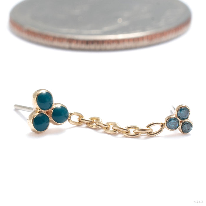 Duplex Double Press-fit End in 14k Yellow Gold with Blue Diamond and Moody Teal Enamel from Pupil Hall