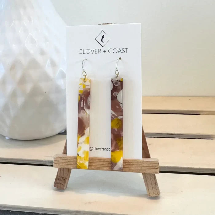 Earrings | Yellow Marbled Acetate Bar Earring