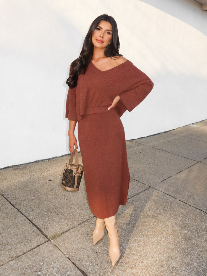 Easton Knit Midi Skirt in Brown - Final Sale - Stitch And Feather