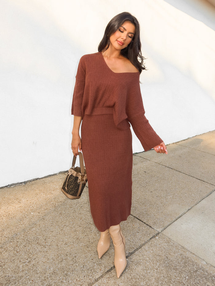 Easton Knit Midi Skirt in Brown - Final Sale - Stitch And Feather