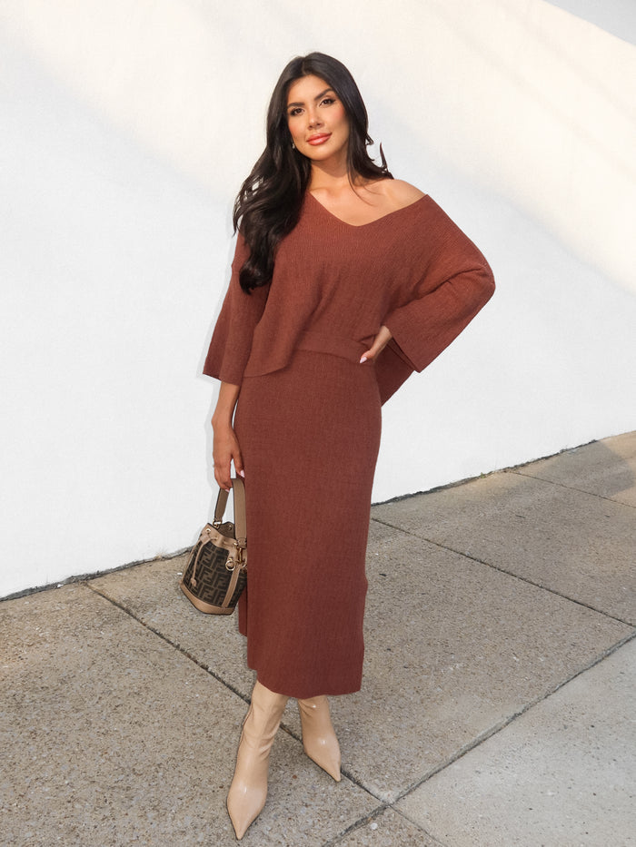 Easton Knit Midi Skirt in Brown - Final Sale - Stitch And Feather
