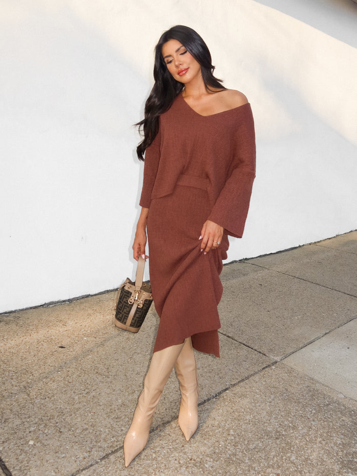 Easton Knit Midi Skirt in Brown - Final Sale - Stitch And Feather