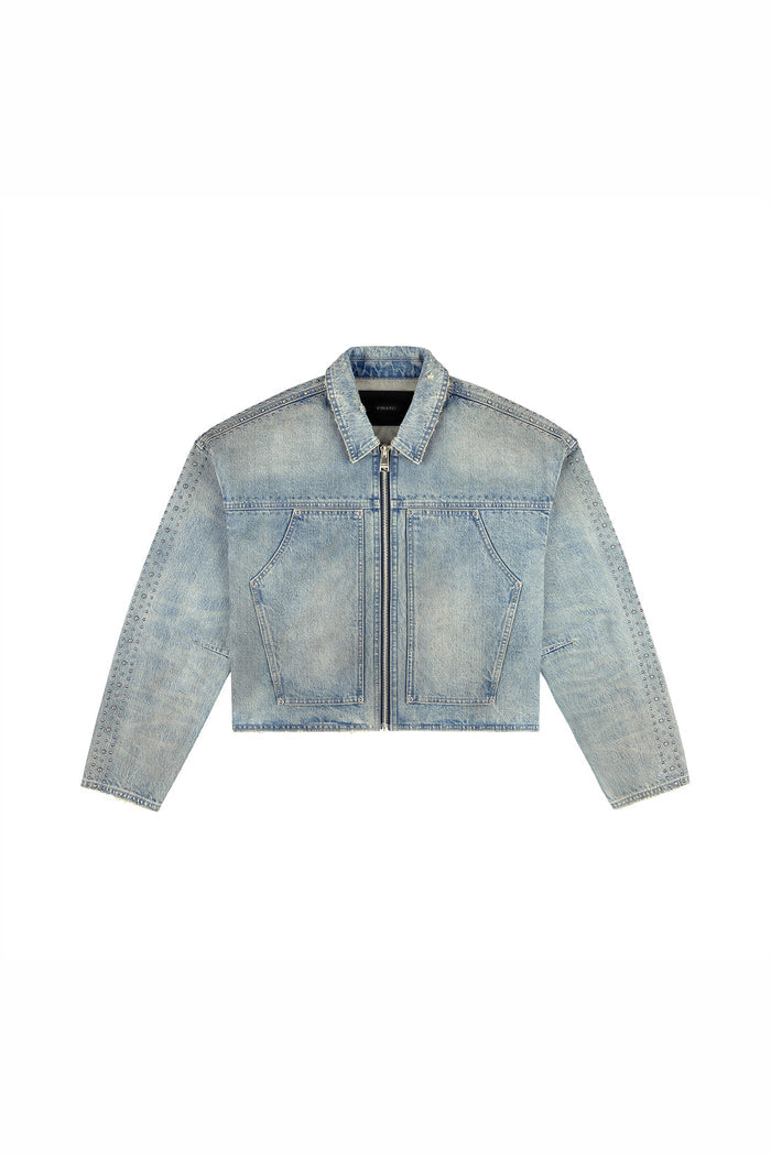 Embellished Carpenter Jacket with relaxed fit, cropped length, and pockets in cotton.