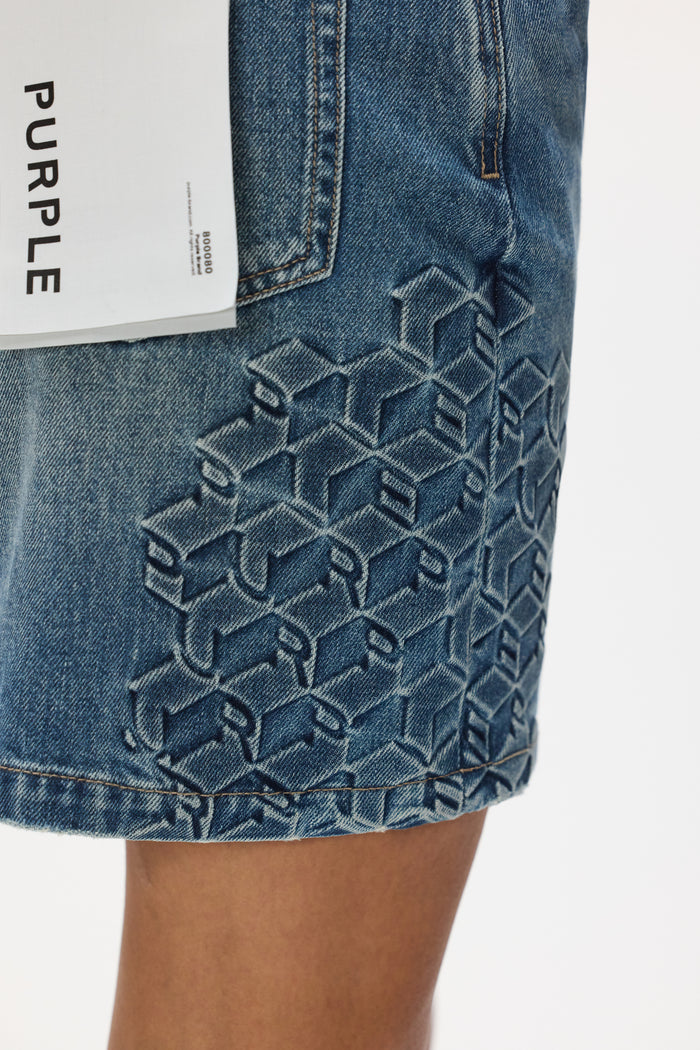 Embossed Monogram Mini Skirt, high rise, relaxed fit, 100% cotton, multiple sizes available.