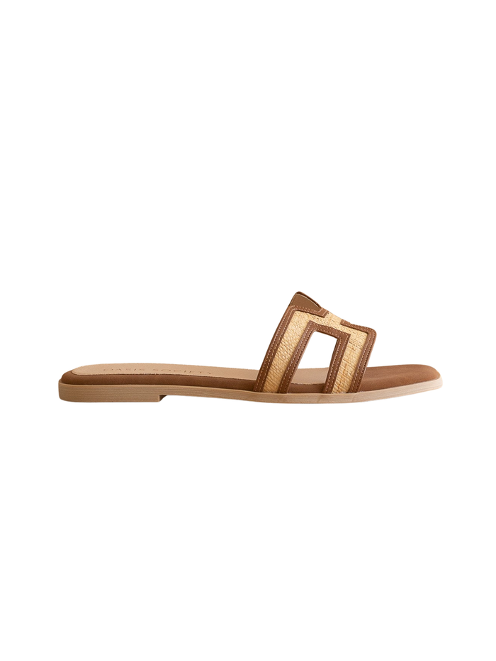 Ena Raffia Slide in Brown - Stitch And Feather
