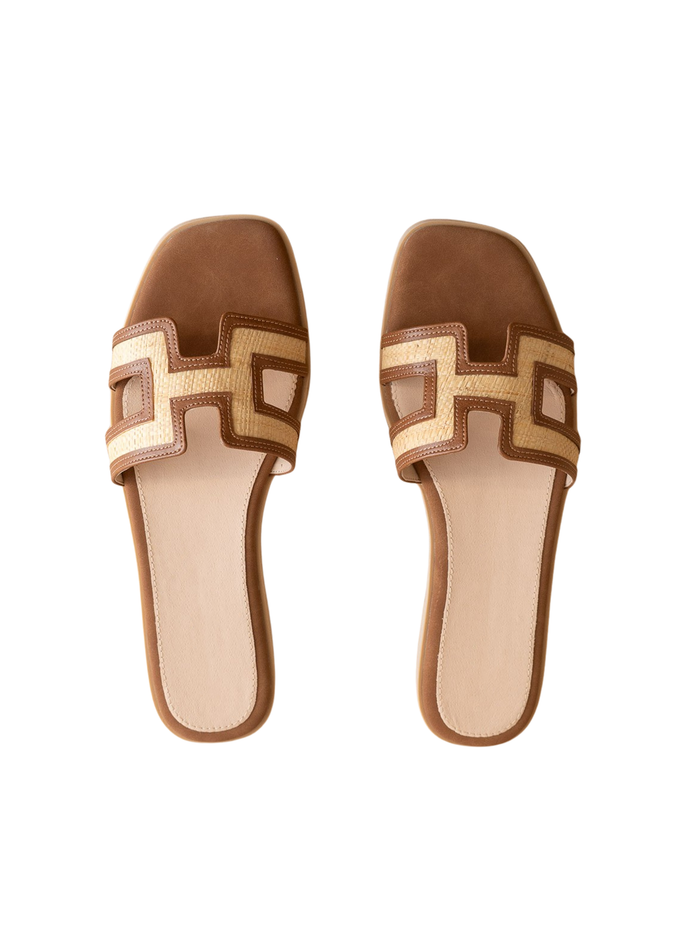 Ena Raffia Slide in Brown - Stitch And Feather