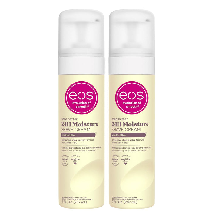 EOS| Shea Buttter| Kraite +| 24H Moisture Hydration 24H Shave Cream | Vanilla Bliss | 7fl oz. | (Pack of 2)