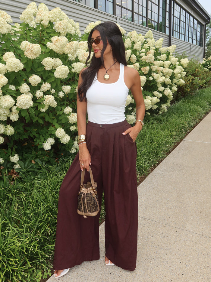 Espresso Wide Leg Pleated Trouser - Stitch And Feather