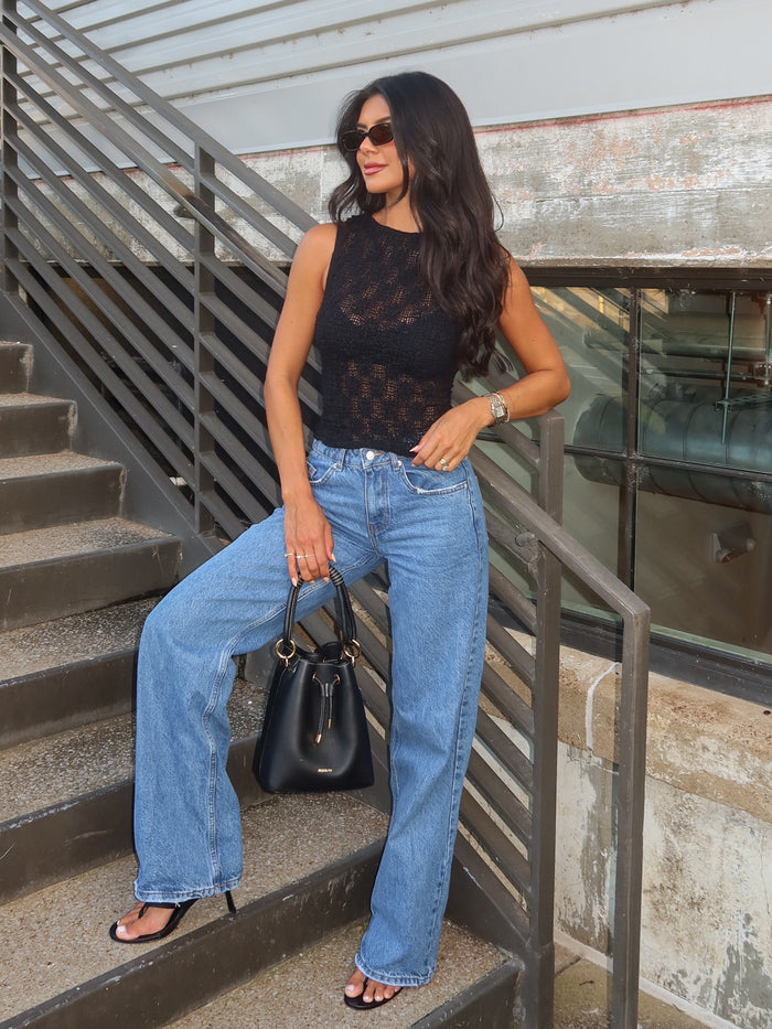 Eudora Crochet Tank Top in Black - Stitch And Feather
