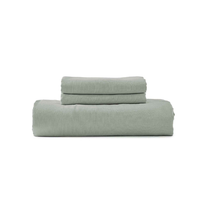 Light green European linen duvet cover set with matching pillowcases