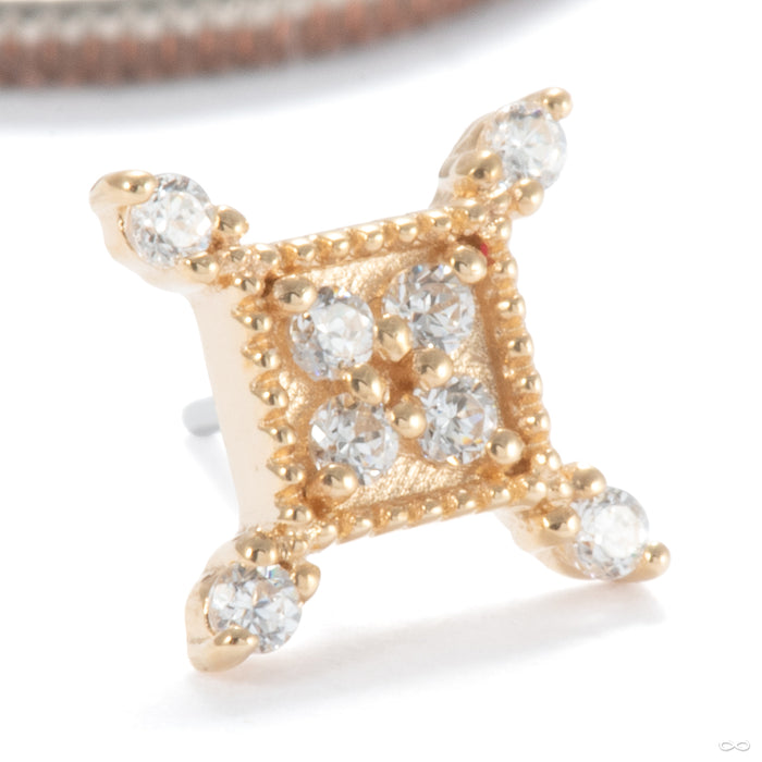 Exiled Press-fit End in 14k Yellow Gold with Clear CZ from Ember Body Jewelry