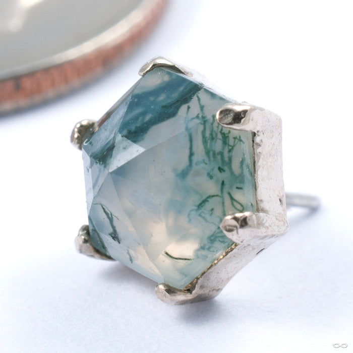 Family Ghost Press-fit End in Gold from Pupil Hall in white gold with moss agate