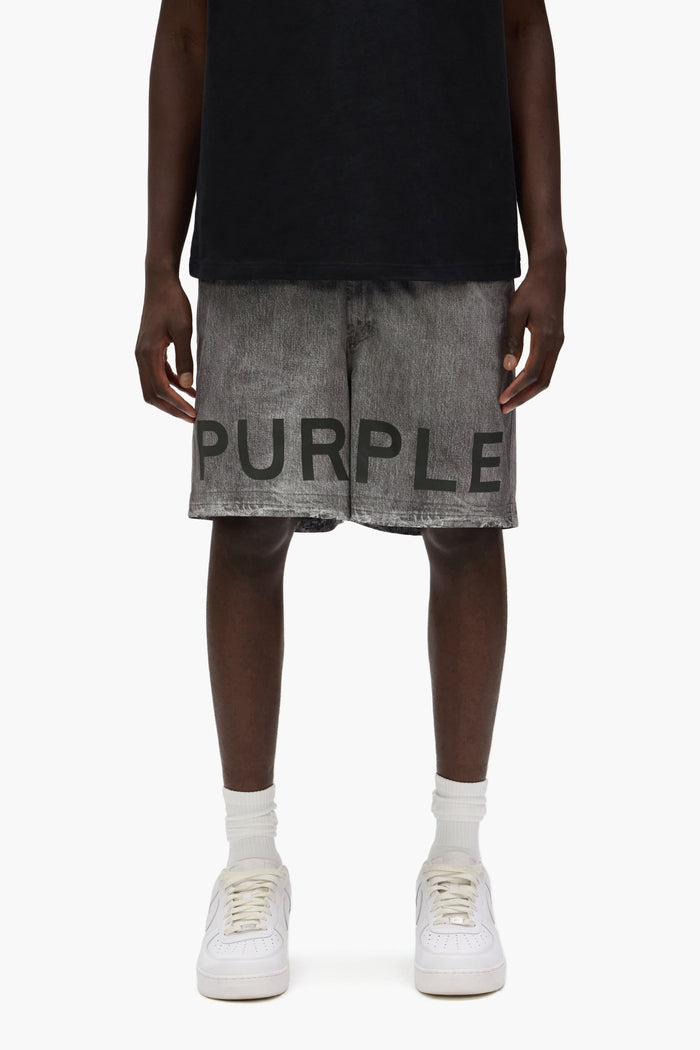 Faux Denim Wordmark All Around Shorts with Purple Brand lettering and elastic waistband