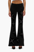 Flare Hotfix Stars black denim high-rise flare with crystal stars detail, sizes 24-34.