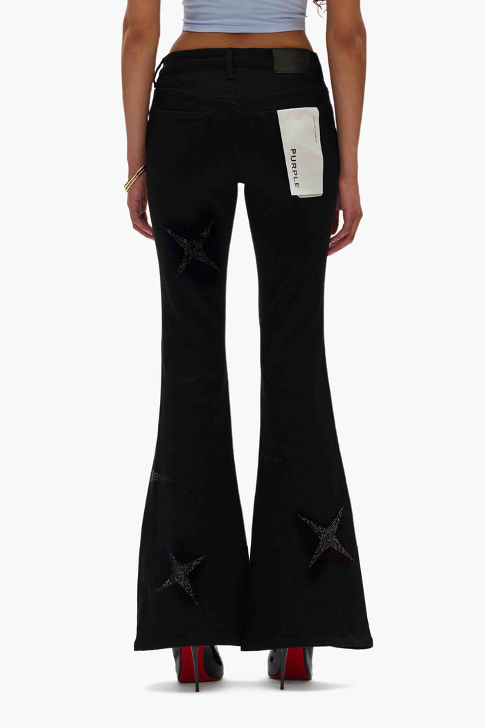 Flare Hotfix Stars black stretch denim high-rise flare with crystal stars details