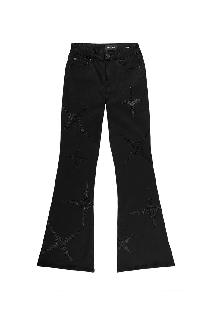 Flare Hotfix Stars black stretch denim high-rise flare with crystal stars design