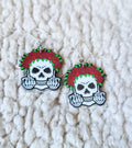 Floral Crown Flipping Off Skeleton Alternative Halloween Acrylic Earrings