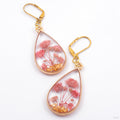 Flower and Fern Teardrop Earrings from Uzu Organics 18g with Pink Flowers