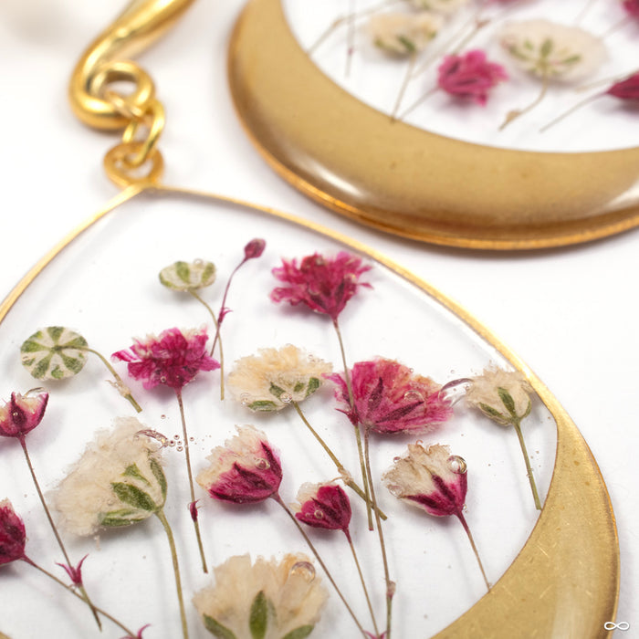 Flower and Fern Weights with Brass Hooks from Uzu Organics with pink and white flowers