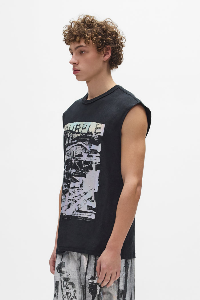 Foil Tank Top in regular fit with textured jersey and laser cut iridescent foil