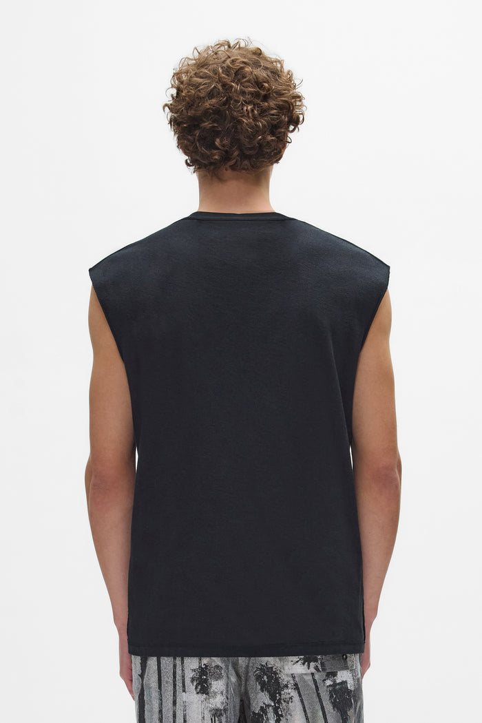 Foil Tank Top in regular fit with textured jersey and laser cut iridescent foil.