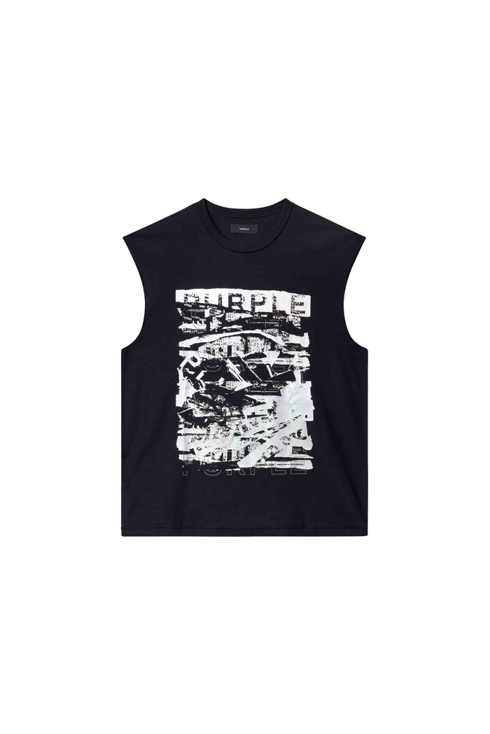 Foil Tank Top in Black with Laser Cut Iridescent Foil and Regular Fit, available in sizes XS to 3XL